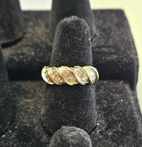 18CT YELLOW GOLD 10 DIAMOND RING SIZE N+3/4 DRESS RING 6.67 gms TDW 0.20 - Picture 1 of 9