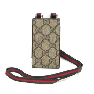 GUCCI ID Lanyard Neck Strap Card Holder GG Supreme Pouch Beige Sherry Line PVC - Picture 1 of 15