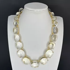 Pools of Light Style Necklace Riviere Choker Clear Cabochon Gold Tone Statement - Picture 1 of 8