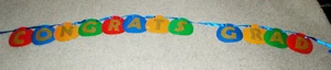 Pre-Strung Graduation Party Banner CONGRATS GRAD Multi-Color w/Gold Glitter 7Ft - Picture 1 of 3
