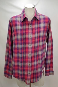 Carhartt Womens Flannel Long Sleeve Top Shirt Size Large Pink Plaid Pleated - Picture 1 of 9