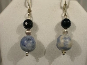 Blue Goldstone & Sodalite Dangle Earrings - Picture 1 of 1