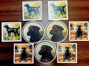 Pietra e Sottobicchiere Vintage | Set di 9 | Retriever Labrador Nero | Con Supporto - Foto 1 di 12