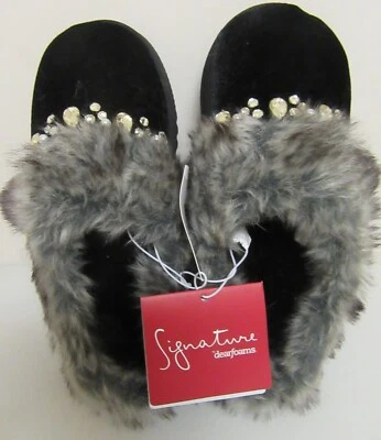 Dearfoams Signature Women's Slippers Size Small 5-6 Black Jeweled Slip On Clog - Изображение 1 из 3