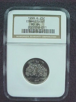 1999 D CONNECTICUT STATE QUARTER NGC  MS 64 - Image 1 of 3