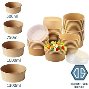 Kraft Bowls Disposable Round Takeaway Bowl Salad Bowls And Lids Deli Hot Food - Picture 1 of 6