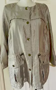 RUBY RD Gold Jacket Snaps Drawstring Waist Roll Tab Long Sleeve Pockets Size 20W - Picture 1 of 8