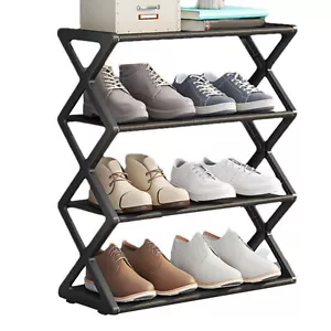 4-Tier Shoe Rack Storage Organizer Small Shoe Rack Narrow DIY Adjust Shoe Shelf - Picture 1 of 15