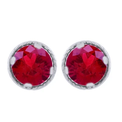 Solitaire Stud Earrings Lab Created Pink Tourmaline 14k White Gold Plated - Image 1 of 4
