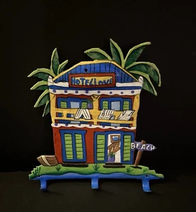 Vintage Caribbean Beach Metal Key Holder Wall Hanging HandPainted Folk Art Haiti - Picture 1 of 7