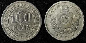 BRASIL Pedro II 1882 100 Arroz Río de Janeiro KM# 477 (28 356) - Imagen 1 de 3