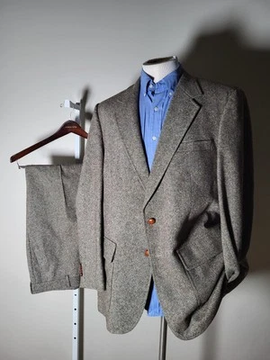 46升复古棕色五颜六色的斑点 2 件套羊毛粗花呢夹克外套裤子 W42 — 第 1/4 张图片