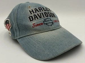 Vintage Harley Davidson Motor Cycles Blue Denim Hat Adjustable Strapback 90s Y2K - Bild 1 von 5