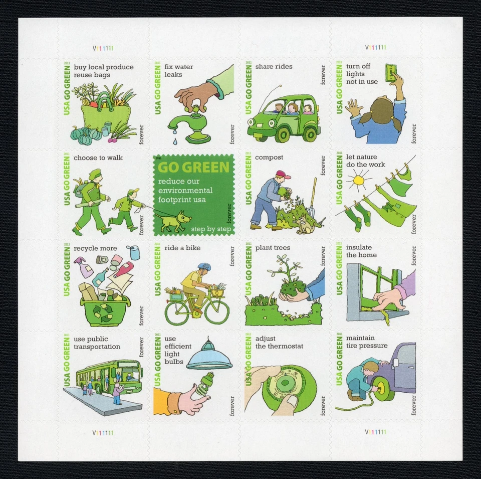 US STAMP SHEET: Scott 4524 "GO GREEN" Pane of 16 FOREVER MNH 2011 - Image 1 of 1