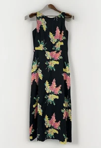Maxi abito vintage Y2K Liz Claiborne 100% seta taglia 10 Phoebe Buffay Friends nero - Foto 1 di 8