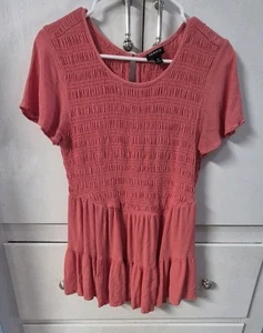 Torrid Coral Smocked Baby Doll Top Blouse Size 00 M/L Beach Summer Colorful - Picture 1 of 5