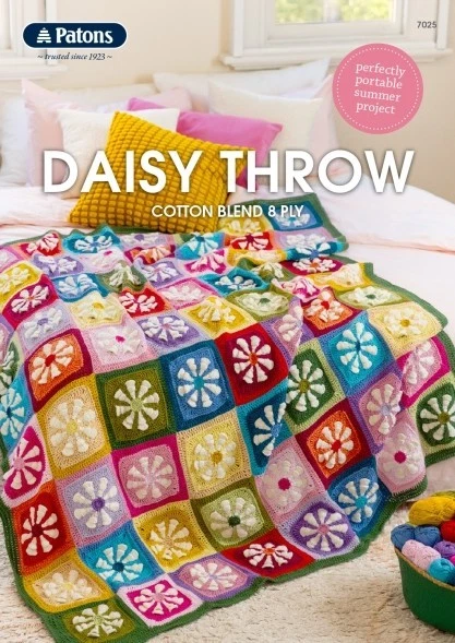 Patons 6 Page Leaflet #7025 Daisy Throw Crocheted In Patons Cotton Blend - Image 1 of 3
