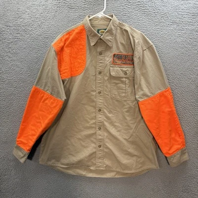 Cabelas Shirt Adult Large Tan Canvas Blaze Orange Shooting Patch Hunting Mens - Image 1 of 4