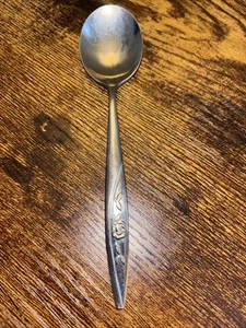 Cucchiaio gelatina/zucchero rotondo Giappone acciaio inox vintage IIC motivo rosa floreale - Foto 1 di 11