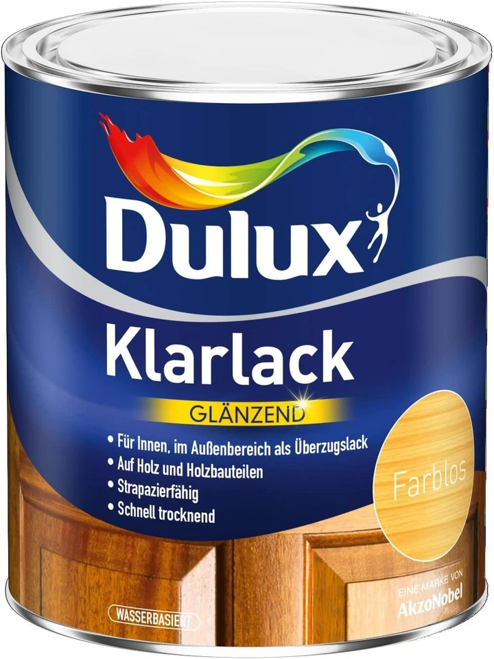 Dulux Klarlack Glänzend Farblos 750 ml Holz Wasserfest für Innen- Außen Überzug - Bild 1 von 1