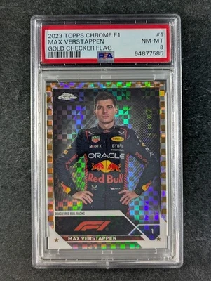2023 Topps Chrome F1 MAX VERSTAPPEN 19/50 Gold Checker Flag Refractor SP PSA 8 - Image 1 of 4