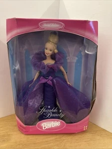 1997 MATTEL SPARKLE BEAUTY BARBIE DOLL #17251 Purple Evening Gown Damaged Box - Picture 1 of 9