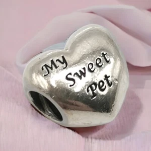 RETIRED Pandora Sterling Silver My Sweet Pet Paw Prints Heart Bead Charm - Picture 1 of 4