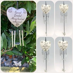 Heart Memorial Wind Chime Tribute Plaque Ornament Butterfly Flower Graveside - Picture 1 of 13