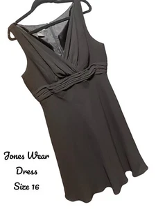 Jones Wear Black Dress 16 Empire A-Line Knee Length V-Neck Cocktail Party - Picture 1 of 2