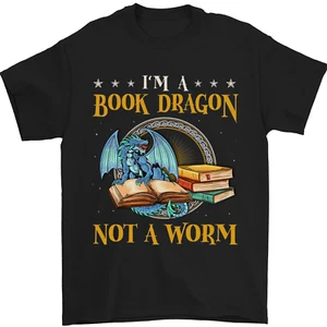Book Dragon Funny Booklover Reader Worm Mens T-Shirt 100% Cotton - Picture 1 of 2