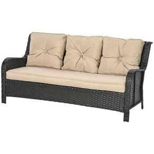 3 Seater Patio Furniture Outdoor Porch Couch Sofa Wicker with Non Slip Cushion - Picture 1 of 9