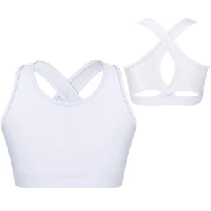 Kids Girls Basic Sports Bra U Neck Keyhole Back Shockproof Gym Yoga Bra Tops - Picture 1 of 64