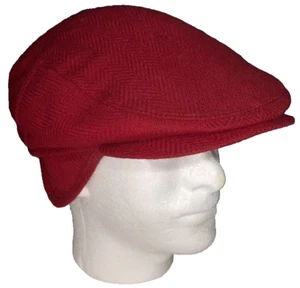 Vintage Wool Red Cabbie Cap Hat Newsboy Paperboy w/ flaps Size Large Made In USA - Picture 1 of 7