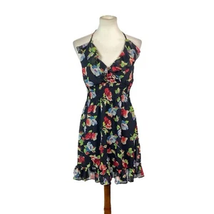 Alyn Paige Floral Halter Dress Size 7/8 Black Multicolor Ruffled Neckline - Picture 1 of 4
