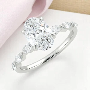 1.40 Ct IGI Oval Cut Lab Grown Diamond Ring 18K White Gold Size 7.5 - Picture 1 of 11