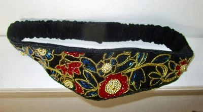 elegant blue red gold glass beaded floral cummerbund type velvet belt size M - L - Image 1 of 4