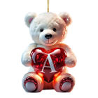 Acrylic Letter A Plush Heart Bear Ornaments Hanging Pendant For Xmas Decor