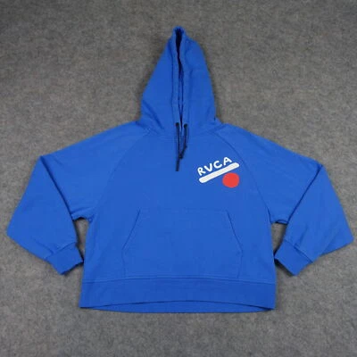 RVCA Sweatshirt Womens Large Blue Hoodie Pullover Cropped Japan Art Design Surf - Image 1 of 4