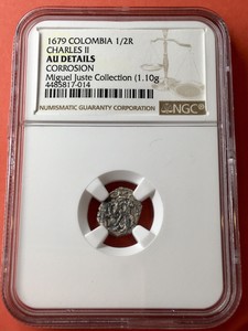 🔥UNLISTED🔥EXTREMELY RARE 1/2 REAL COB CARLOS II 1679 NUEVO REINO COLOMBIA