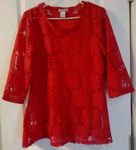 Kate & Henry rotes Lagenlook Spitzentop mittellang Blumenmuster Damen "  - Bild 1 von 3