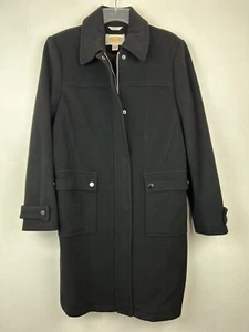 Talbots Coat Womens 12 Black Italian Wool Long Zip Button Car Collared - Picture 1 of 11