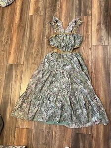 Anthropologie Current Air Women's Green Floral Midi Dress, Size M Cutout Back - Picture 1 of 9