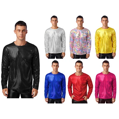 Para hombres Discoteca Manga Larga Lentejuelas Brillantes Punto Prendas para el torso Brillante Escenario Performance Disfraz Foto 1 de 3
