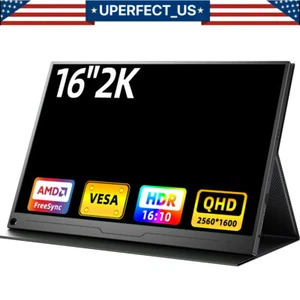 UPERFECT 16" 2K QHD 1200:1 Portable Monitor 2560*1600 USB C HDMI Screen For PS6 - Picture 1 of 24