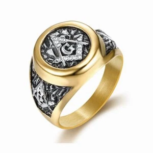 Vintage Masonic Mens Ring Signet Ring Biker Stainless Steel Ring for Men 5-16 - Picture 1 of 6