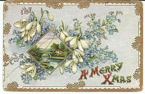 Christmas Forget Me Nots Schneetropfen Blumen Frohe Weihnachten Vintage Postkarte - Bild 1 von 2