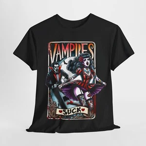 Halloween Vampires Suck Tarot Card Style Artwork Humor Unisex Heavy Cotton Tee - Picture 1 of 31