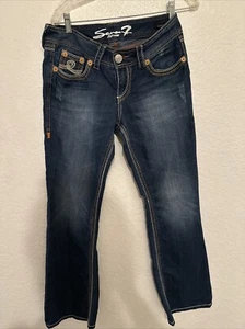 Seven 7 Jeans Women Size 8p Boot Cut Blue Denim Embroidered Stitch Pockets - Picture 1 of 5