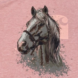 Carhartt Shirt Girls Small Pink Long Sleeve Horse Graphic Tee Youth Cotton Blend - Picture 1 of 8