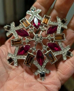 Christopher Radko Large Christmas Red Topaz Clear snowflake brooch last one - Picture 1 of 3